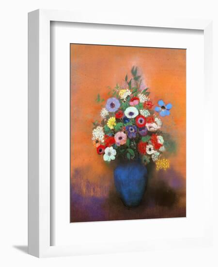 Anemones and Lilacs in a Blue Vase, after 1912-Odilon Redon-Framed Giclee Print