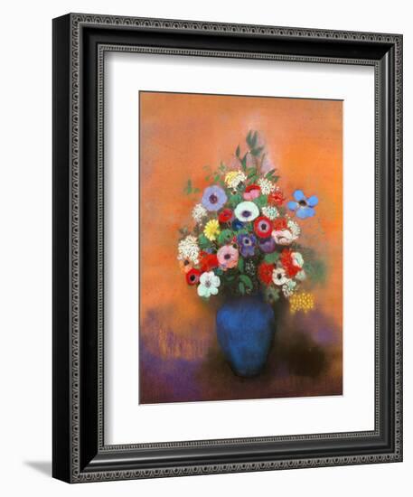 Anemones and Lilacs in a Blue Vase, after 1912-Odilon Redon-Framed Giclee Print