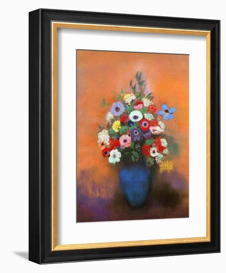 Anemones and Lilacs in a Blue Vase, after 1912-Odilon Redon-Framed Giclee Print