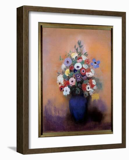 Anemones and Lilacs in a Blue Vase by Odilon Redon (1840-1916), 19Th Century-Odilon Redon-Framed Giclee Print