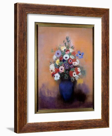 Anemones and Lilacs in a Blue Vase by Odilon Redon (1840-1916), 19Th Century-Odilon Redon-Framed Giclee Print