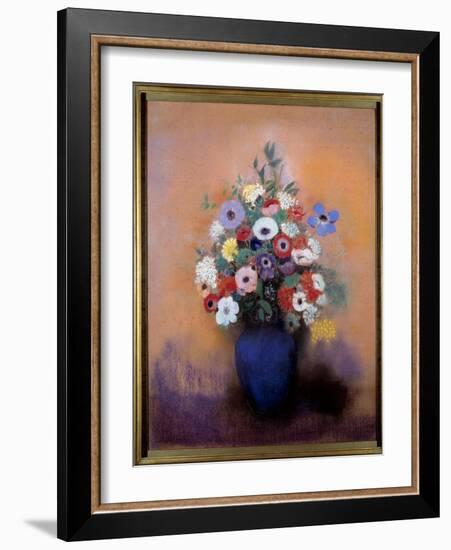 Anemones and Lilacs in a Blue Vase by Odilon Redon (1840-1916), 19Th Century-Odilon Redon-Framed Giclee Print