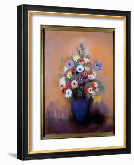 Anemones and Lilacs in a Blue Vase by Odilon Redon (1840-1916), 19Th Century-Odilon Redon-Framed Giclee Print