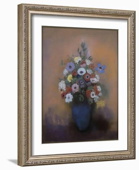 Anémones et lilas dans un vase bleu-Odilon Redon-Framed Giclee Print