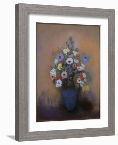 Anémones et lilas dans un vase bleu-Odilon Redon-Framed Giclee Print