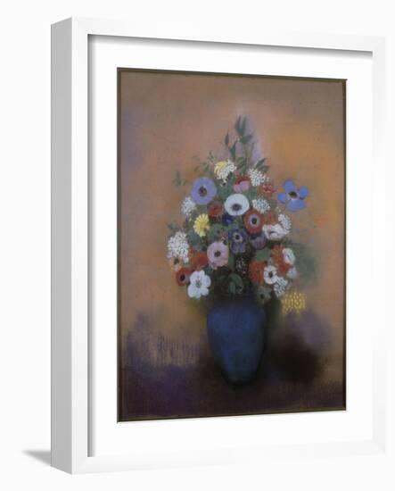 Anémones et lilas dans un vase bleu-Odilon Redon-Framed Giclee Print