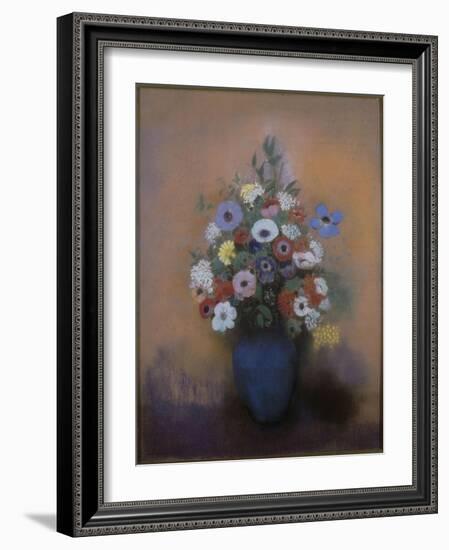 Anémones et lilas dans un vase bleu-Odilon Redon-Framed Giclee Print