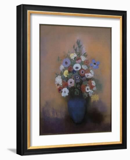 Anémones et lilas dans un vase bleu-Odilon Redon-Framed Giclee Print