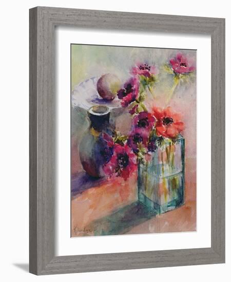 Anemones in Green Glass Vase, 2002-Karen Armitage-Framed Giclee Print