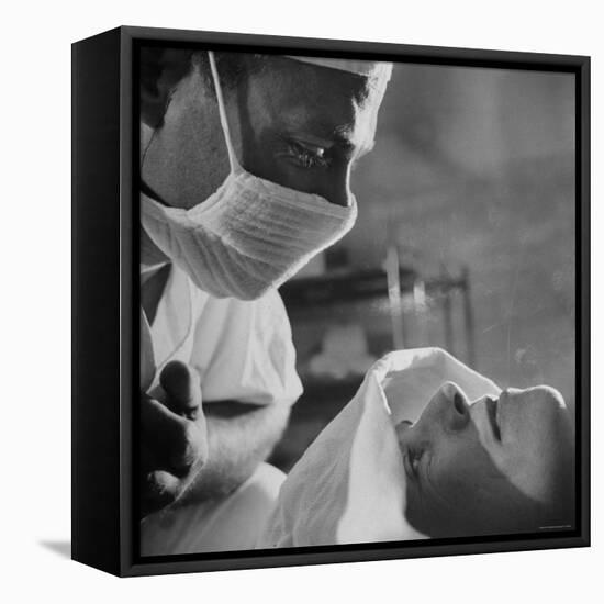 Anesthesiologist Dr. Vincent Collins Watch over Patient Frances Ashplant, After Spinal Anesthesia-Cornell Capa-Framed Premier Image Canvas