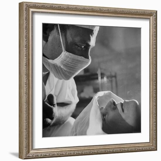 Anesthesiologist Dr. Vincent Collins Watch over Patient Frances Ashplant, After Spinal Anesthesia-Cornell Capa-Framed Photographic Print
