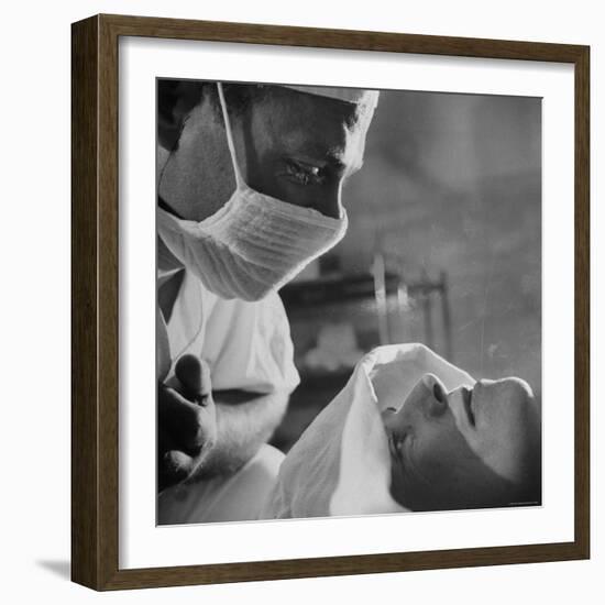 Anesthesiologist Dr. Vincent Collins Watch over Patient Frances Ashplant, After Spinal Anesthesia-Cornell Capa-Framed Photographic Print