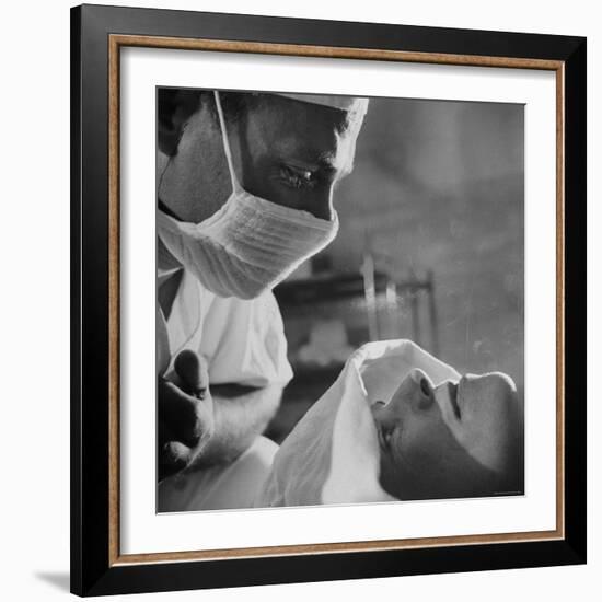 Anesthesiologist Dr. Vincent Collins Watch over Patient Frances Ashplant, After Spinal Anesthesia-Cornell Capa-Framed Photographic Print