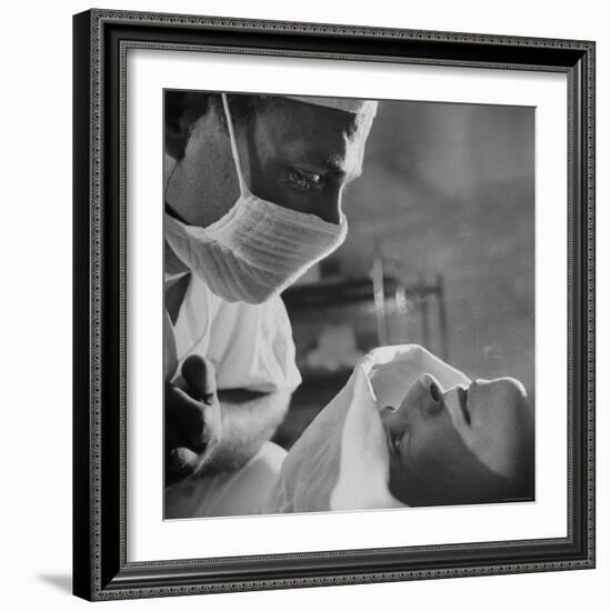 Anesthesiologist Dr. Vincent Collins Watch over Patient Frances Ashplant, After Spinal Anesthesia-Cornell Capa-Framed Photographic Print