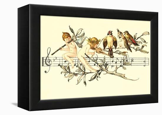 Angel and Bird Chorus on Staff-null-Framed Stretched Canvas