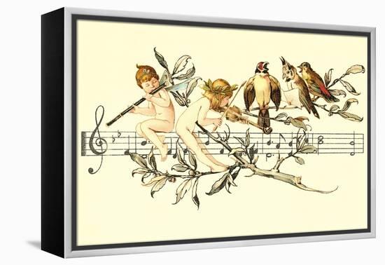 Angel and Bird Chorus on Staff-null-Framed Stretched Canvas