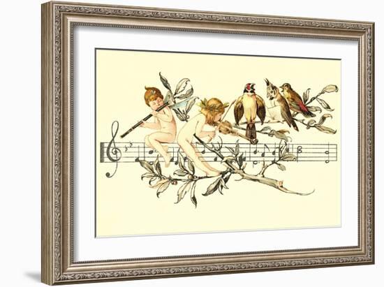Angel and Bird Chorus on Staff-null-Framed Art Print