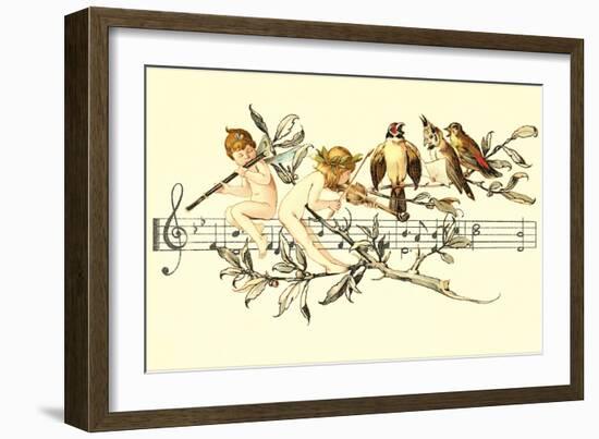 Angel and Bird Chorus on Staff-null-Framed Art Print