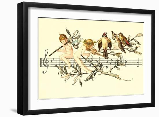 Angel and Bird Chorus on Staff-null-Framed Art Print