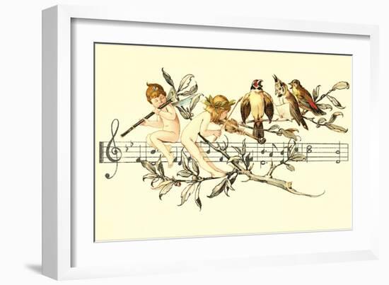 Angel and Bird Chorus on Staff-null-Framed Art Print