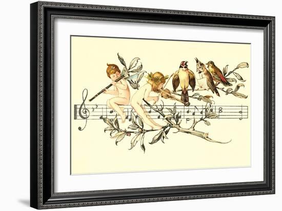 Angel and Bird Chorus on Staff-null-Framed Art Print