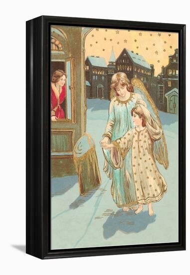 Angel and Little Match Girl-null-Framed Stretched Canvas