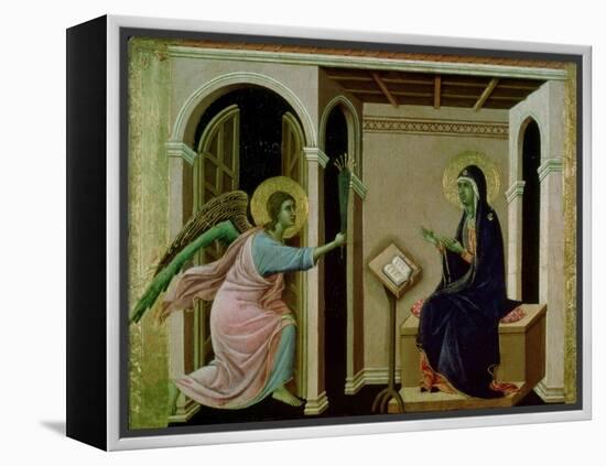Angel Announcing the Death of Our Lord to Mary-Duccio di Buoninsegna-Framed Premier Image Canvas