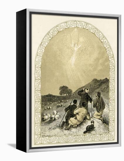 Angel appears to shepherds - Bible-Myles Birket Foster-Framed Premier Image Canvas