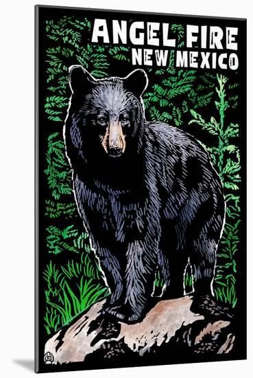 Angel Fire, New Mexico - Black Bear - Scratchboard-Lantern Press-Mounted Art Print