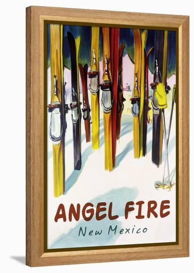 Angel Fire, New Mexico - Colorful Skis-Lantern Press-Framed Stretched Canvas