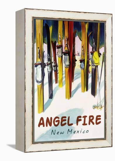 Angel Fire, New Mexico - Colorful Skis-Lantern Press-Framed Stretched Canvas