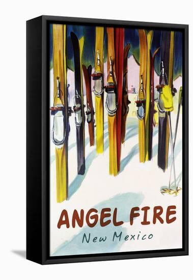 Angel Fire, New Mexico - Colorful Skis-Lantern Press-Framed Stretched Canvas