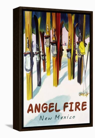 Angel Fire, New Mexico - Colorful Skis-Lantern Press-Framed Stretched Canvas