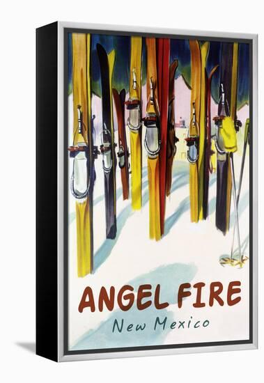 Angel Fire, New Mexico - Colorful Skis-Lantern Press-Framed Stretched Canvas