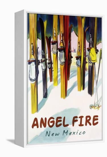 Angel Fire, New Mexico - Colorful Skis-Lantern Press-Framed Stretched Canvas