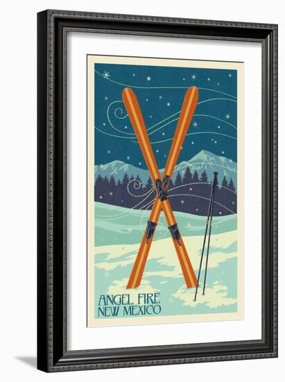 Angel Fire, New Mexico - Crossed Skis-Lantern Press-Framed Premium Giclee Print