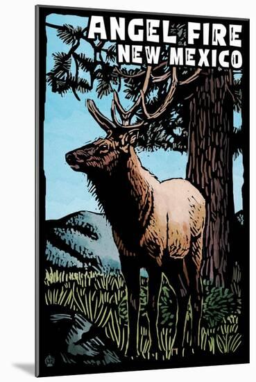 Angel Fire, New Mexico - Elk - Scratchboard-Lantern Press-Mounted Art Print