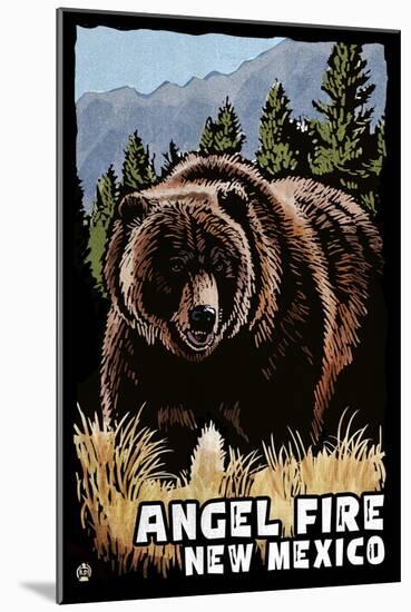 Angel Fire, New Mexico - Grizzly Bear - Scratchboard-Lantern Press-Mounted Art Print