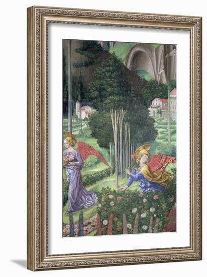Angel Gathering Flowers in a Heavenly Landscape, Detail from the Journey of the Magi Cycle-Benozzo di Lese di Sandro Gozzoli-Framed Giclee Print