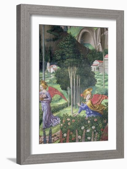 Angel Gathering Flowers in a Heavenly Landscape, Detail from the Journey of the Magi Cycle-Benozzo di Lese di Sandro Gozzoli-Framed Giclee Print