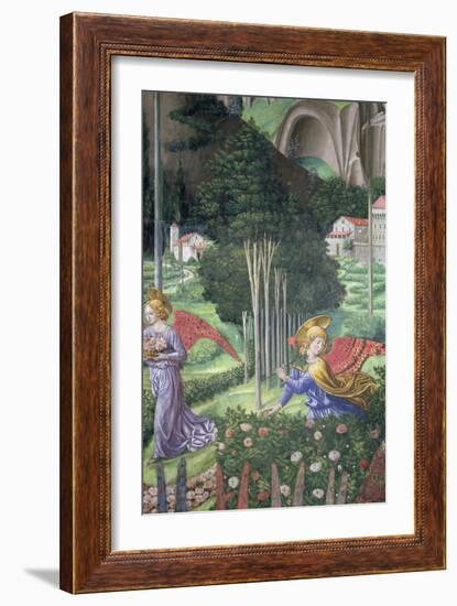 Angel Gathering Flowers in a Heavenly Landscape, Detail from the Journey of the Magi Cycle-Benozzo di Lese di Sandro Gozzoli-Framed Giclee Print