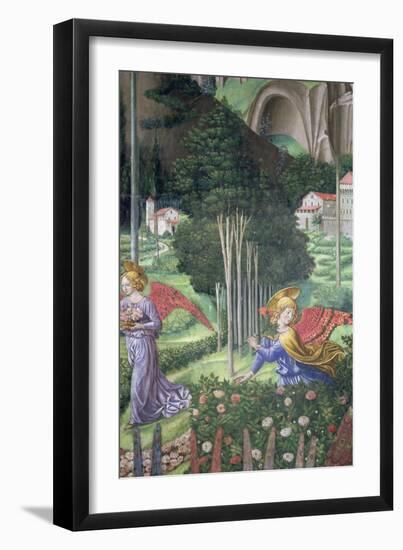 Angel Gathering Flowers in a Heavenly Landscape, Detail from the Journey of the Magi Cycle-Benozzo di Lese di Sandro Gozzoli-Framed Giclee Print