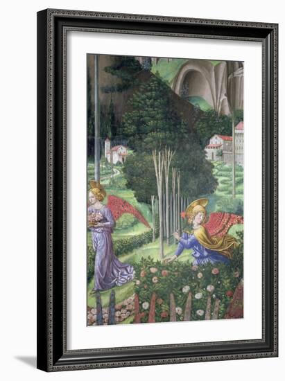 Angel Gathering Flowers in a Heavenly Landscape, Detail from the Journey of the Magi Cycle-Benozzo di Lese di Sandro Gozzoli-Framed Giclee Print