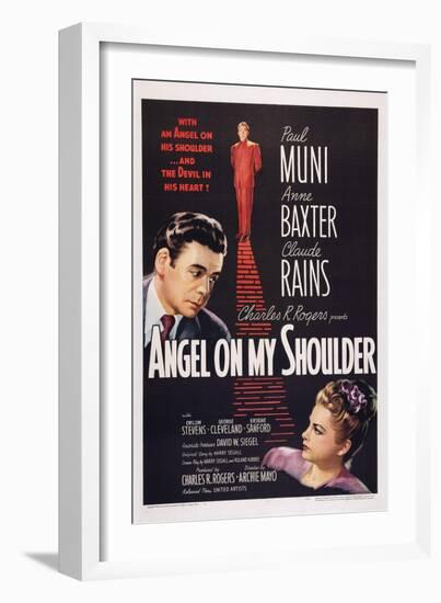 Angel on My Shoulder, from Left: Paul Muni, Claude Rains, Anne Baxter, 1946-null-Framed Art Print