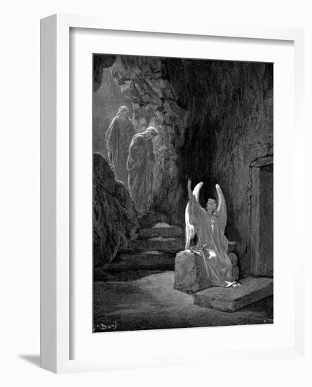 Angel Showing Mary Magdalene and 'The Other Mary' Christ's Empty Tomb, 1865-1866-Gustave Doré-Framed Giclee Print