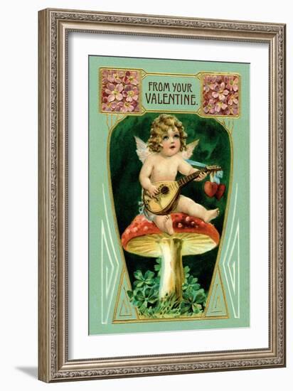 Angel with Mandolin and Mushrooms-null-Framed Art Print