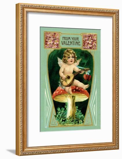 Angel with Mandolin and Mushrooms-null-Framed Art Print