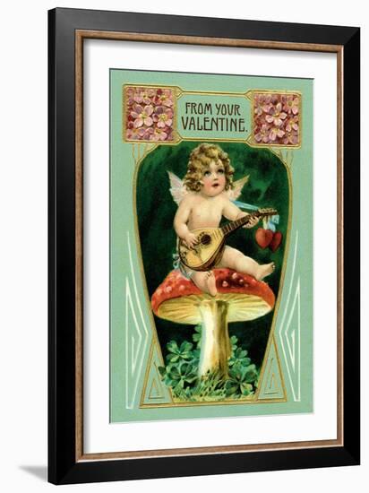 Angel with Mandolin and Mushrooms-null-Framed Art Print