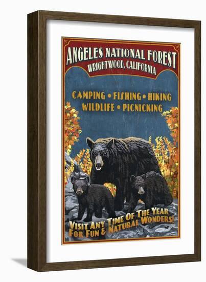 Angeles National Forest - Wrightwood, California - Black Bears Vintage Sign-Lantern Press-Framed Art Print