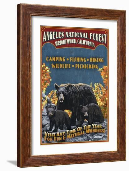 Angeles National Forest - Wrightwood, California - Black Bears Vintage Sign-Lantern Press-Framed Art Print